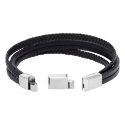 Mehrreihiges Armband aus schwarzem Kunstleder gravierbar LB0525SL
