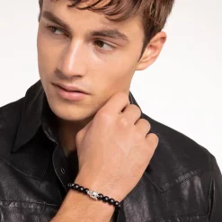 Obsidian Armband Totenkopf König aus Sterlingsilber A1940-705-11-L18