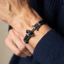 Phrep Herrenarmband aus Edelstahl und Textil, schwarz PH-FB-0011