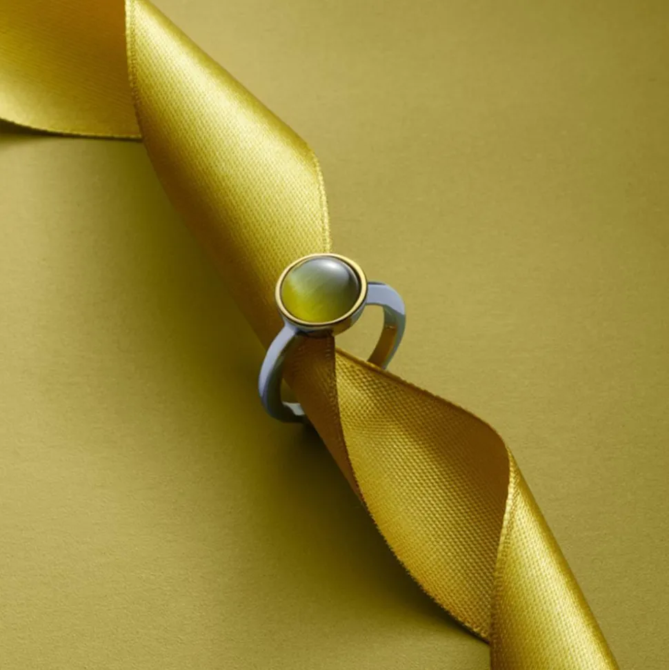 Ring Annika aus Edelstahl mit Catseye-Cabochon 021558