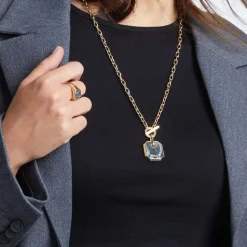 Ring Lira für Damen aus Edelstahl mit Marmor, IP Gold 022173