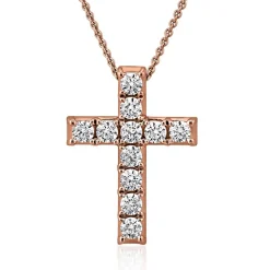 Roségoldene Kette mit Kreuzanhänger und Diamanten BDP0039-RSLK