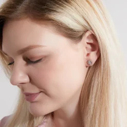 Roségoldene Ohrstecker Halo mit Diamanten BDE0036-RSL