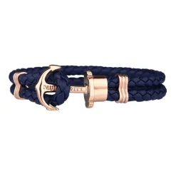 Roségoldener Anker Phrep-Armband mit Lederband, blau PH-6-2
