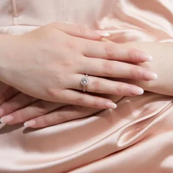 Roségoldener Halo-Ring mit Diamanten, gravierbar BDR0010-RSL