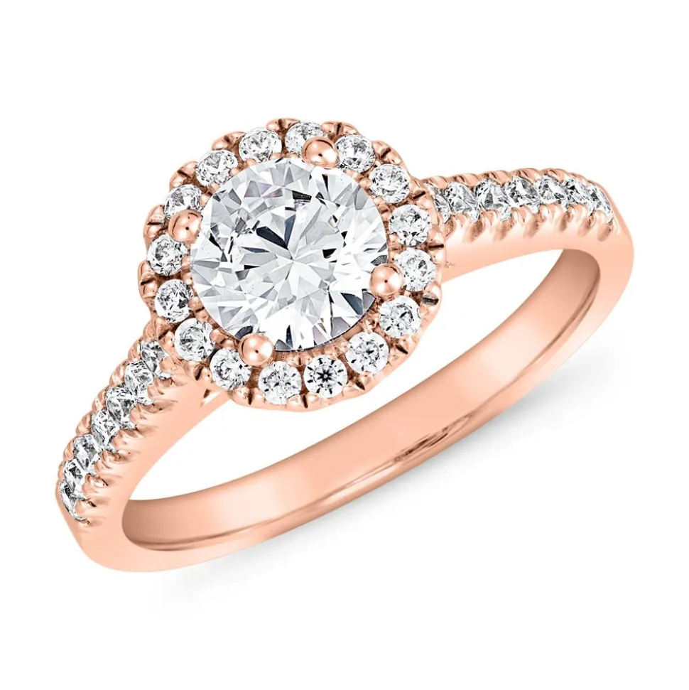 Roségoldener Halo-Ring mit Diamanten, gravierbar BDR0001-RSL