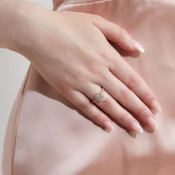 Roségoldener Halo-Ring mit Diamanten, gravierbar BDR0001-RSL