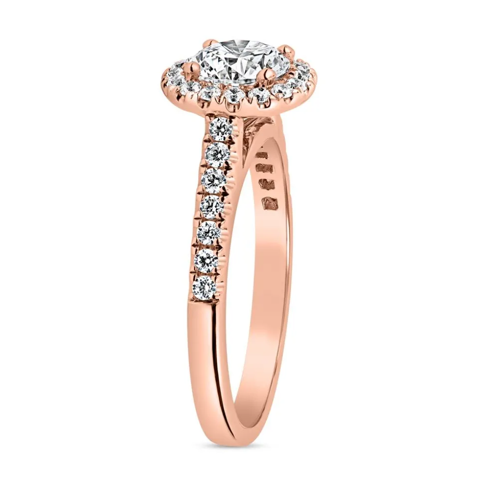 Roségoldener Halo-Ring mit Diamanten, gravierbar BDR0001-RSL