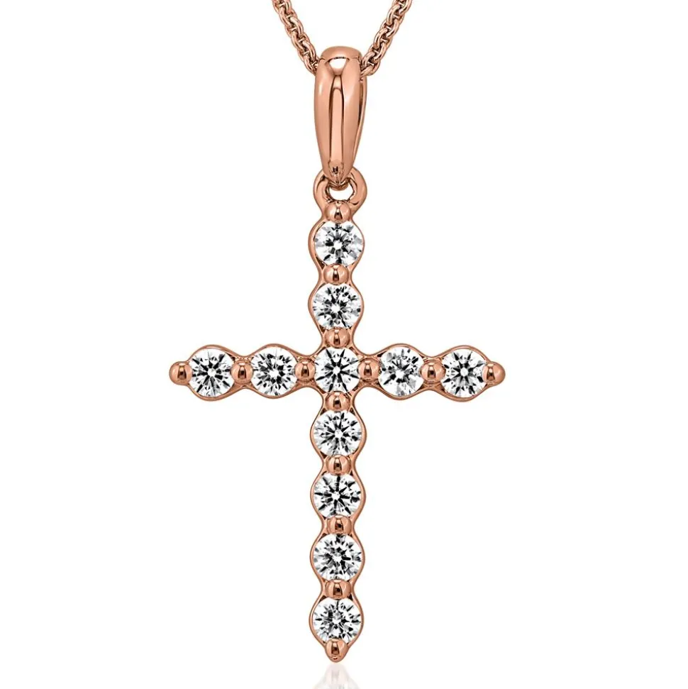 Roségoldener Kreuzanhänger mit Diamanten für Damen BDP0037-RSL