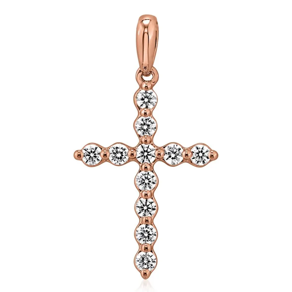 Roségoldener Kreuzanhänger mit Diamanten für Damen BDP0037-RSL