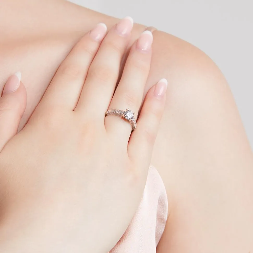 Roségoldener Verlobungsring mit Diamanten, gravierbar BDR0006-RSL