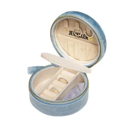 Rundes Schmucketui aus Samt, eisblau GET0046