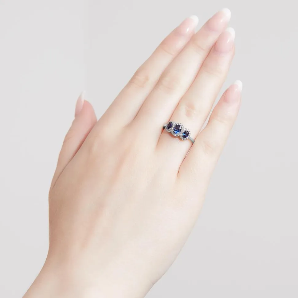 Saphir Damenring aus Weißgold oder Platin, Diamanten BDR0038Sa-WSL