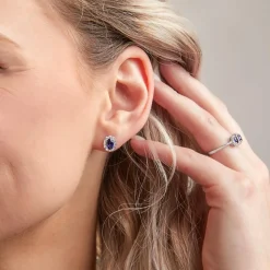 Saphir Ohrstecker aus Weißgold oder Platin, Diamanten BDE0067-WSL