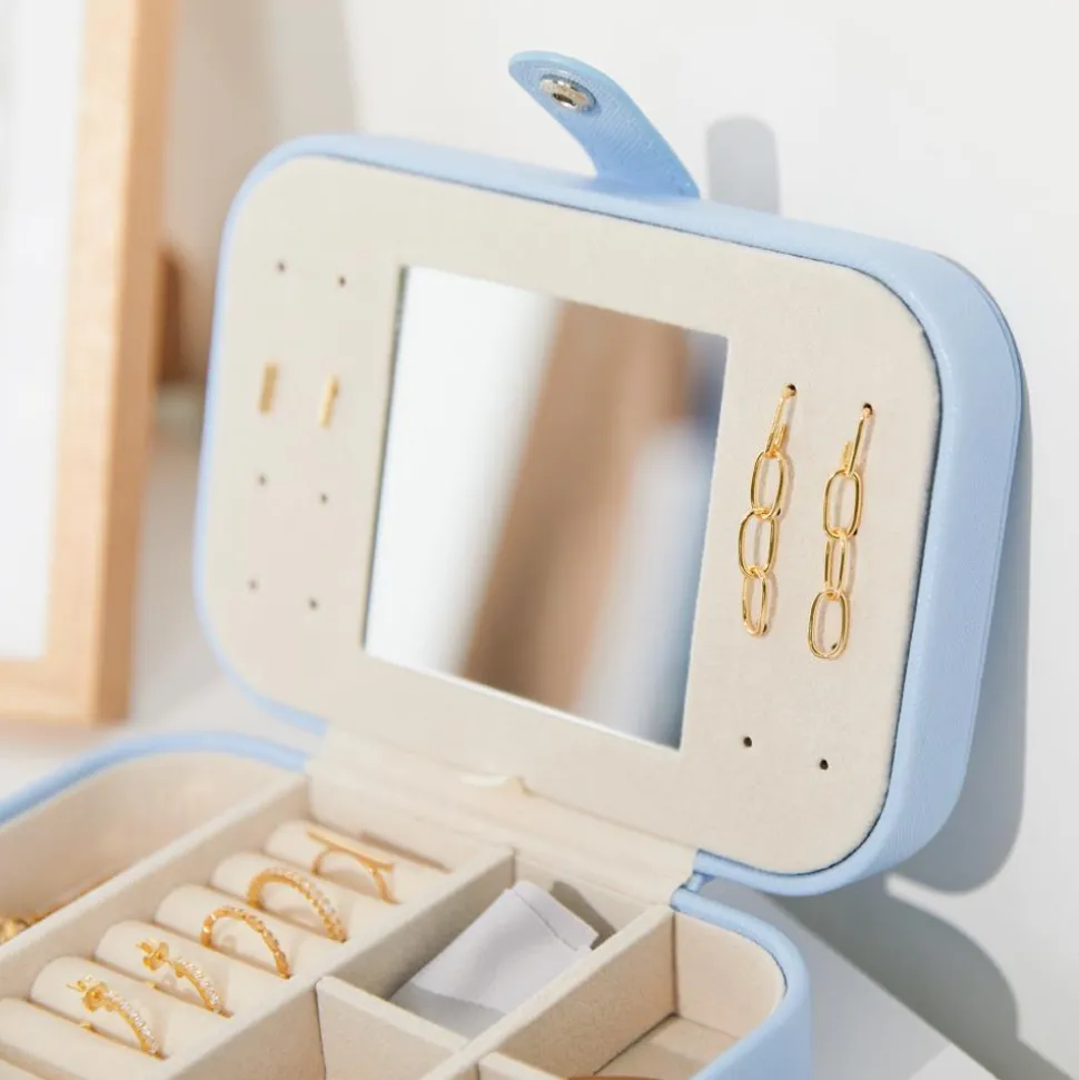 Schmucketui aus hellblauem Kunstleder GET0050