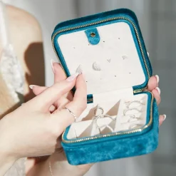 Schmucketui in Reisegröße aus Samt, petrolfarben GET0045