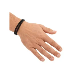 Schwarzes Echtleder Armband moderner Verschluss LB0083