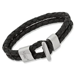 Schwarzes Echtleder Armband moderner Verschluss LB0083