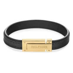 Schwarzes Gravurarmband, Leder, Edelstahl, bicolor 2790561