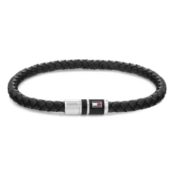 Schwarzes Lederarmband Casual aus Edelstahl, Emaille 2790293