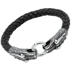 Schwarzes Lederarmband Drachenkopf-Verschluss LB0319