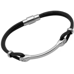 Schwarzes Lederarmband Edelstahlplatte LB0295