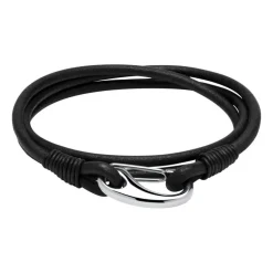 Schwarzes Lederarmband mit Karabinerverschluss LB0511