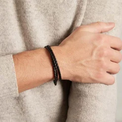 Schwarzes Lederarmband mit Clipverschluss LB0193