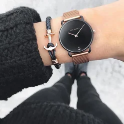 Schwarzes Lederarmband Phrep Lite rosé PH-PHL-L-R-B