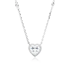 Sterlingsilber Kette poliert mit Herz Zirkonia SN0340