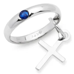 Taufkette 925 Silber Saphir Kreuz KTR0050SLK