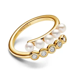 Timeless Damenring mit Perlen, Kristallen, IP Gold 163146C01