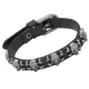 Totenkopf-Armband aus schwarzem Leder LB0344
