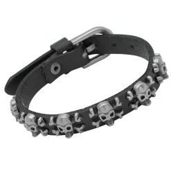 Totenkopf-Armband aus schwarzem Leder LB0344
