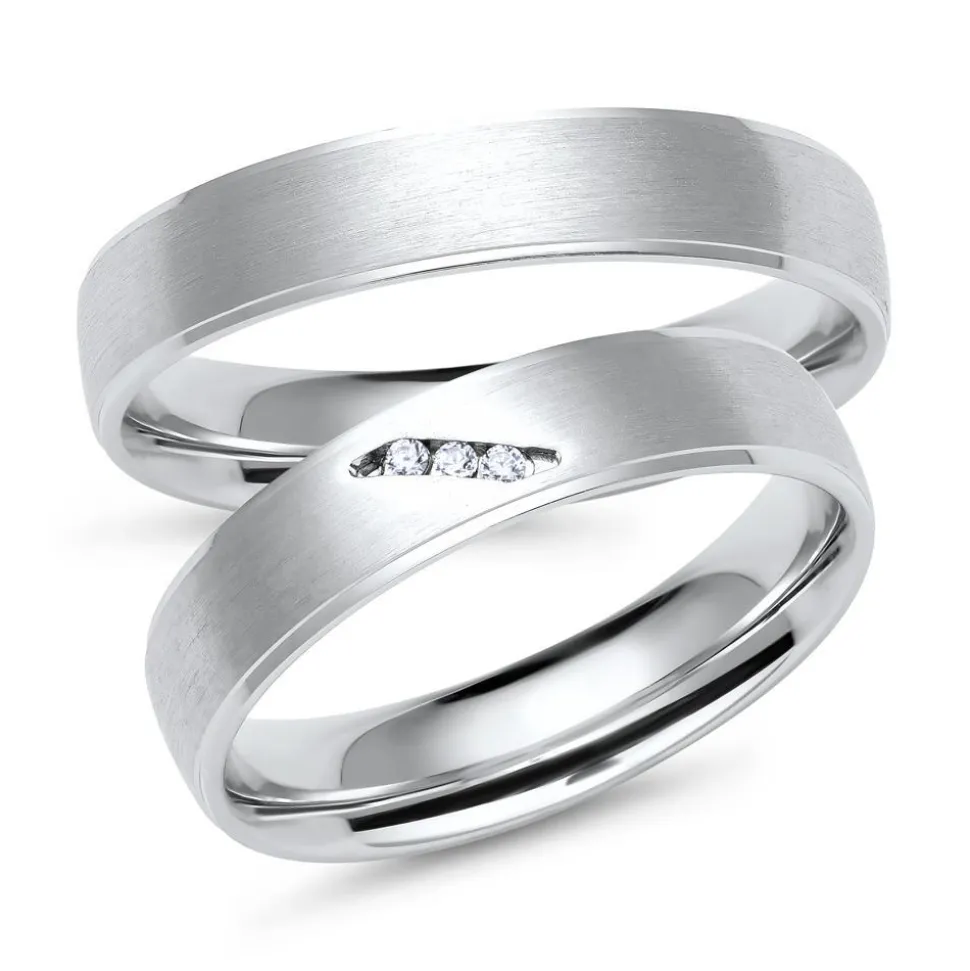 Trauringe aus Weißgold oder Platin mit 3 Diamanten ER0061s