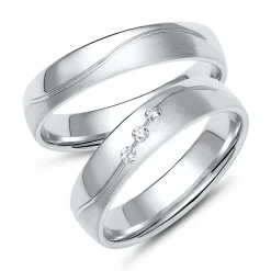 Trauringe aus Weißgold oder Platin mit 3 Diamanten ER0017s