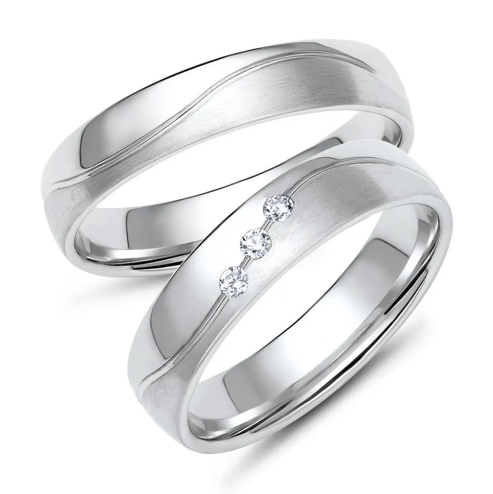 Trauringe aus Weißgold oder Platin mit 3 Diamanten ER0017s