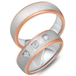 Trauringe 750er Rot- Weissgold 3 Diamanten EHE0121-7s