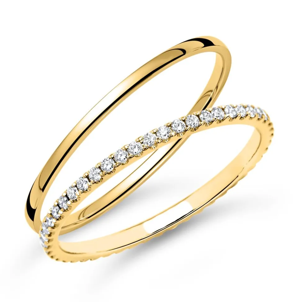 Trauringset aus 14 Karat Gelbgold mit Diamanten ERSET0008