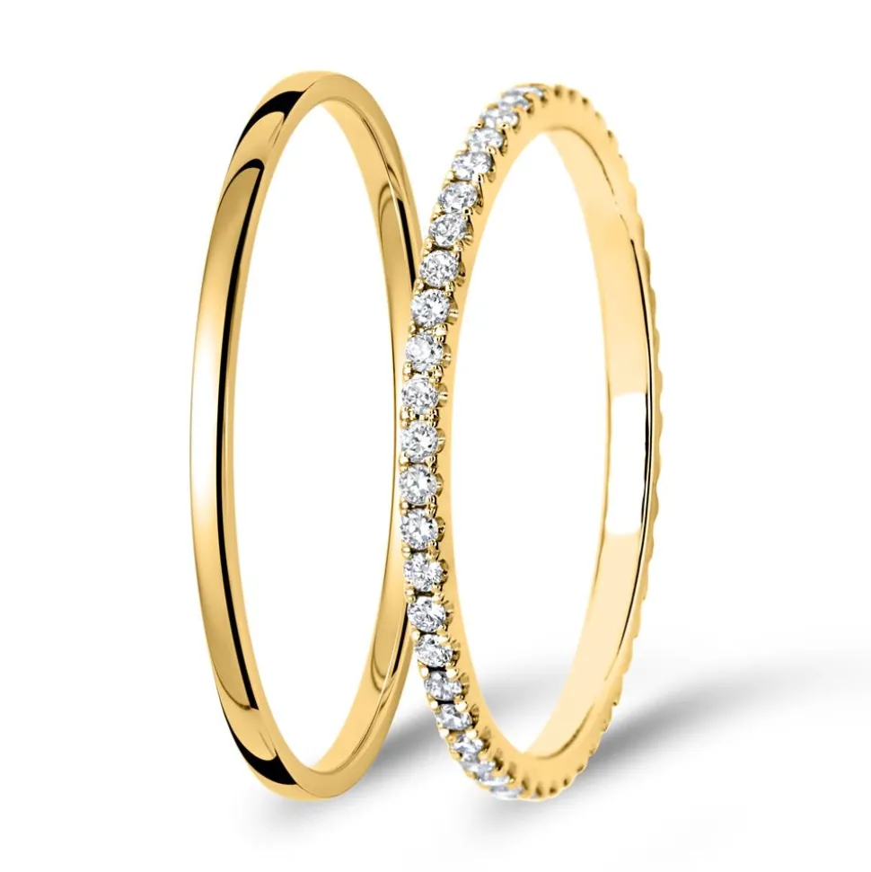 Trauringset aus 14 Karat Gelbgold mit Diamanten ERSET0008