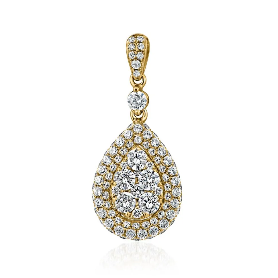 Tropfen Anhänger Halo aus Gelbgold mit Diamanten BDP0049-GSL