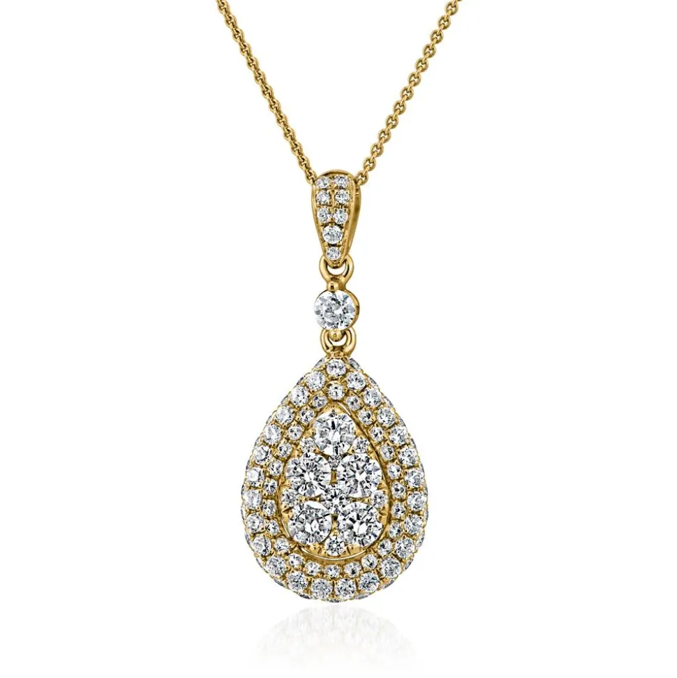 Tropfen Anhänger Halo aus Gelbgold mit Diamanten BDP0049-GSL