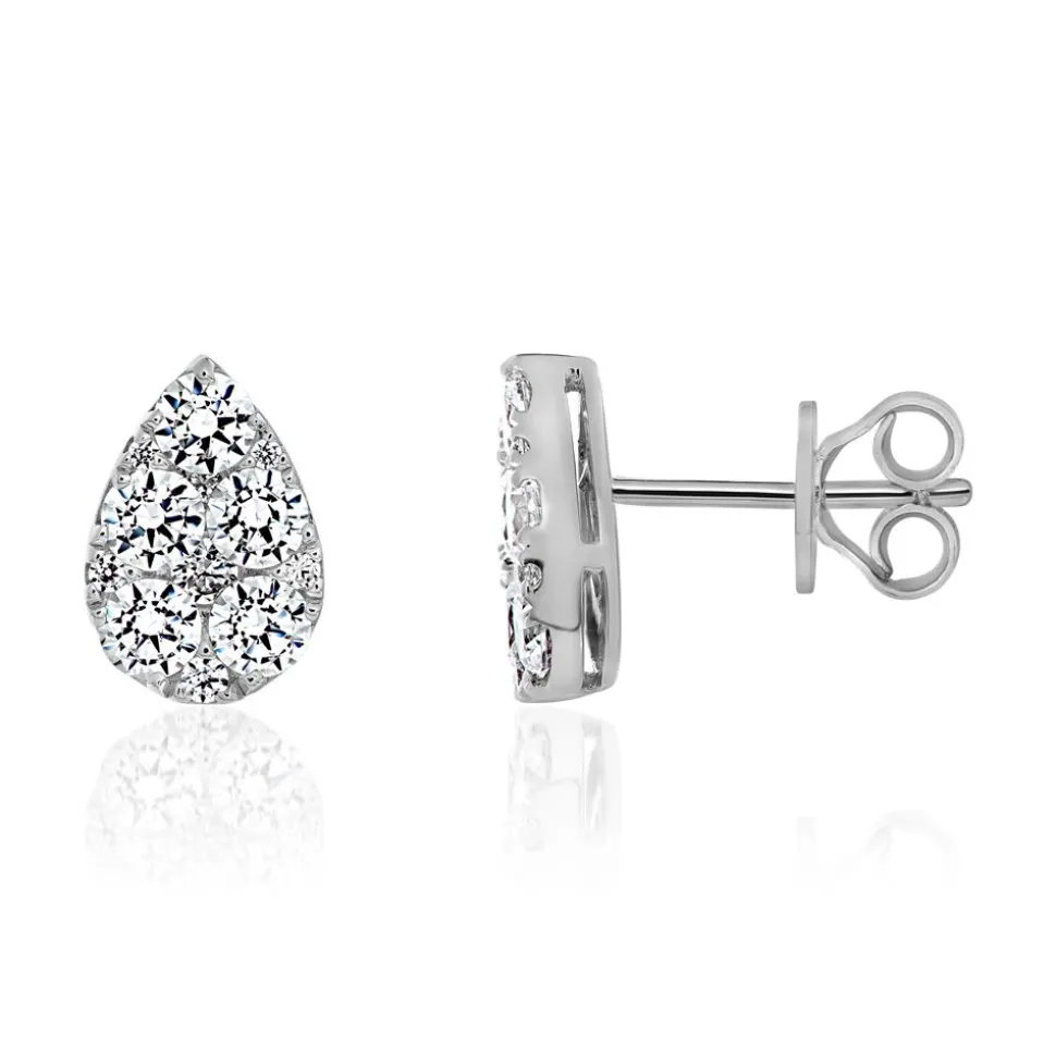 Tropfen Ohrstecker aus Weißgold oder Platin, Diamanten BDE0070-WSL