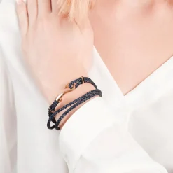 Unisex Armband blau schwarz mit gold Haken TXB0134