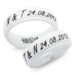 Weisse Eheringe Keramik Lasergravur 7mm matt KR0014lg