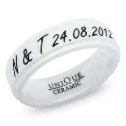 Weisse Eheringe Keramik Lasergravur 7mm matt KR0014lg