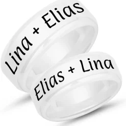 Weisse Trauringe Keramik Lasergravur 8mm matt KR0015lg