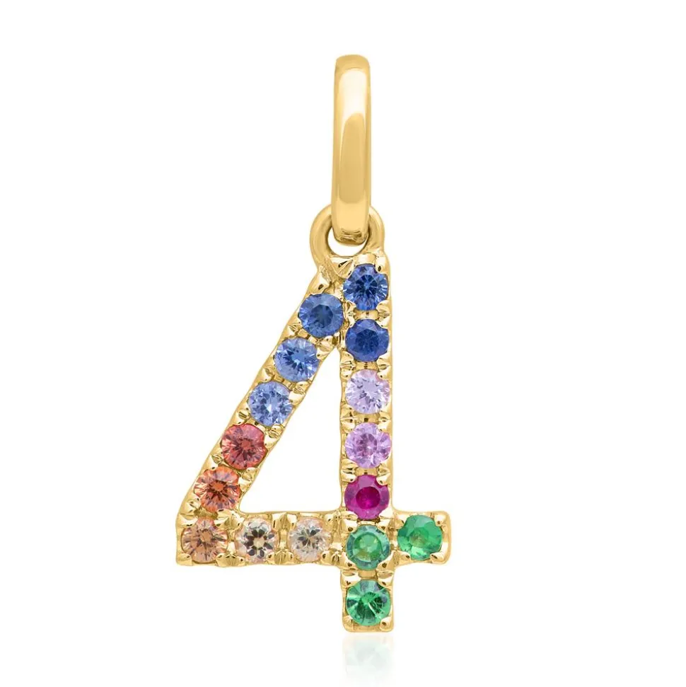 Zahlenanhänger 4 aus 14 Karat Gold mit Saphiren BDP0058-14KGSL