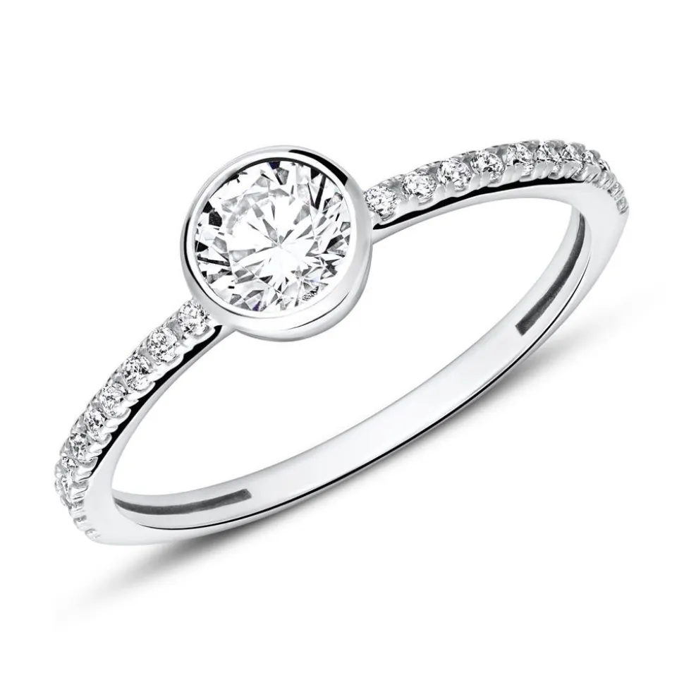 Zirkoniabesetzter Verlobungsring aus 9K Weißgold VR0457