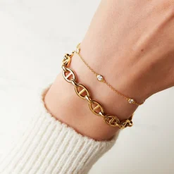 Zirkoniabesetztes Damenarmband aus Sterlingsilber, gold SB0459